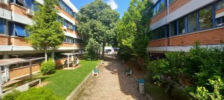 Viale Dipartimento con studenti